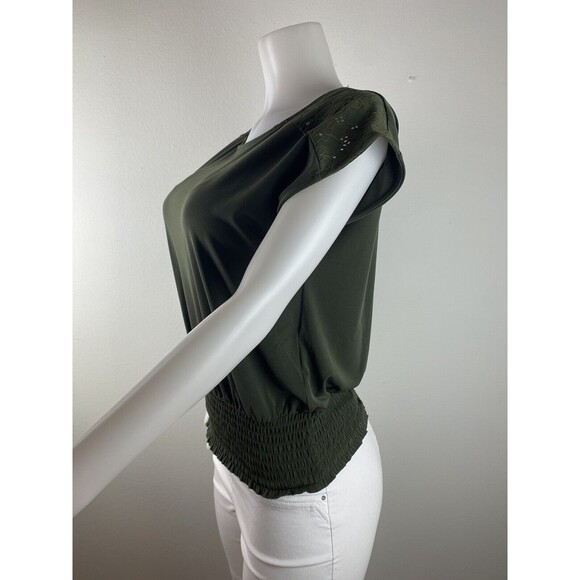 F. Michael Kors Blouse Size M Green Top Cap Sleeve Shirt Round Neck NWT $88 - Picture 6 of 10